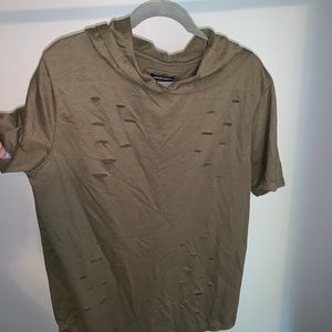 Green short sleeve hoodie with some holes
